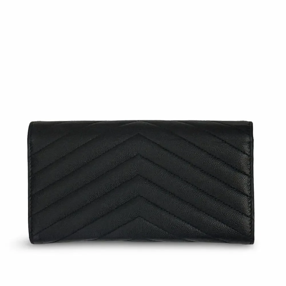 Saint Laurent Black Chevron Leather Wallet with Gold YSL Emblem Crossbody - Picture 2 of 11